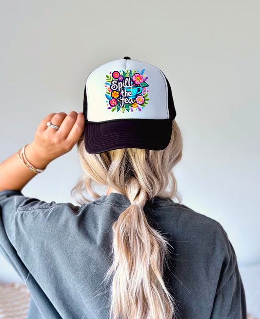 Spill The Tea Bright Floral Faux Hat Patch - DTF