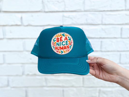 Be A Nice Human Floral Circle Faux Hat Patch - DTF