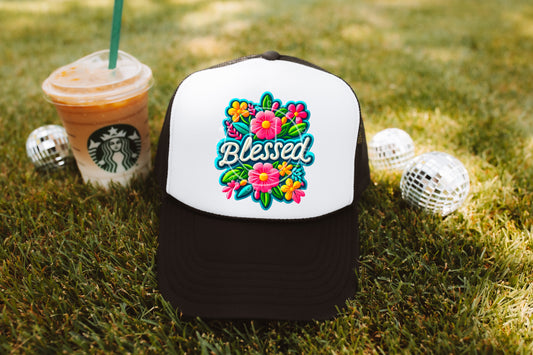 Blessed Bright Floral Faux Hat Patch - DTF