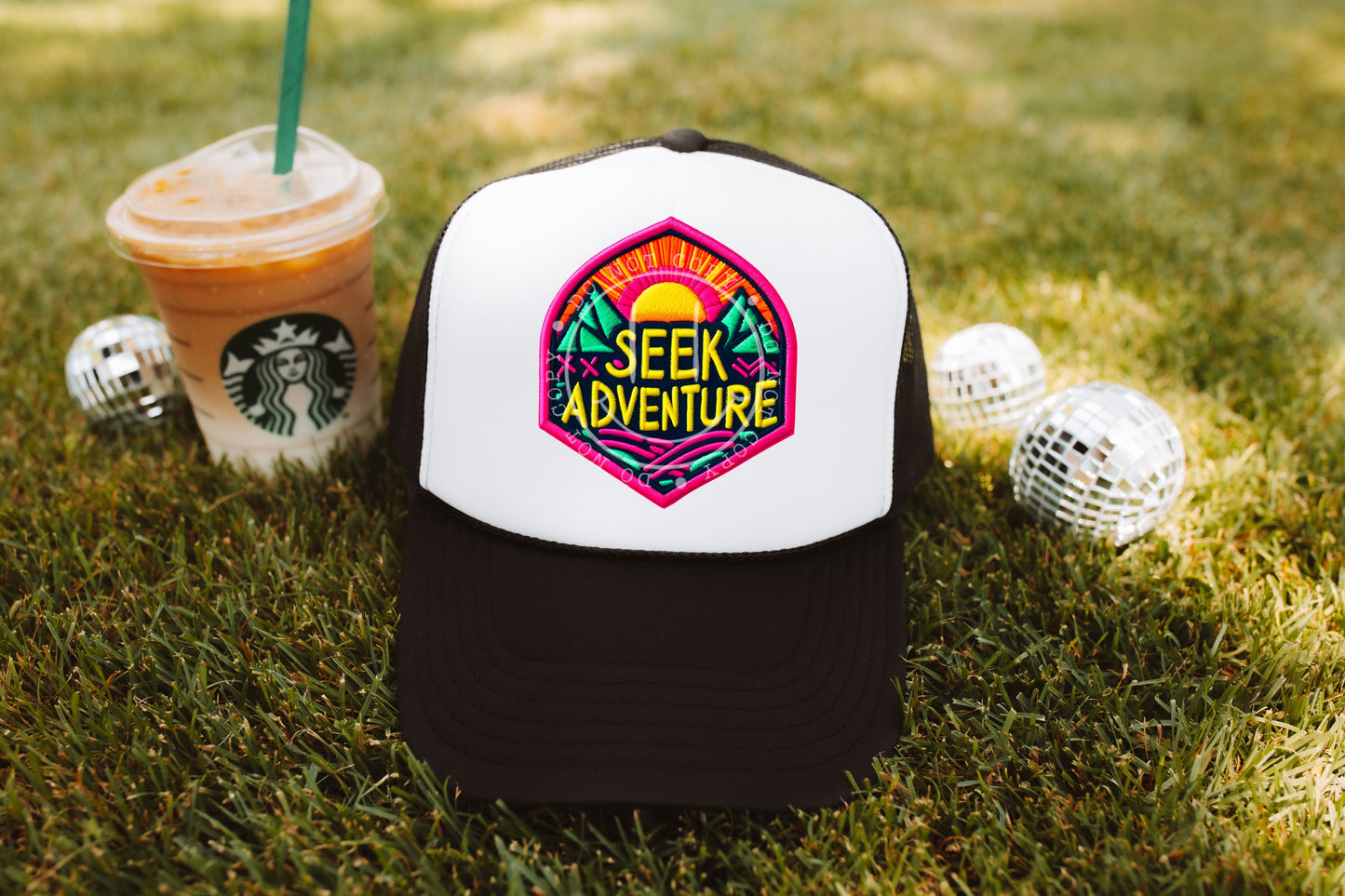 Seek Adventure Orange Sunset Faux Hat Patch - DTF