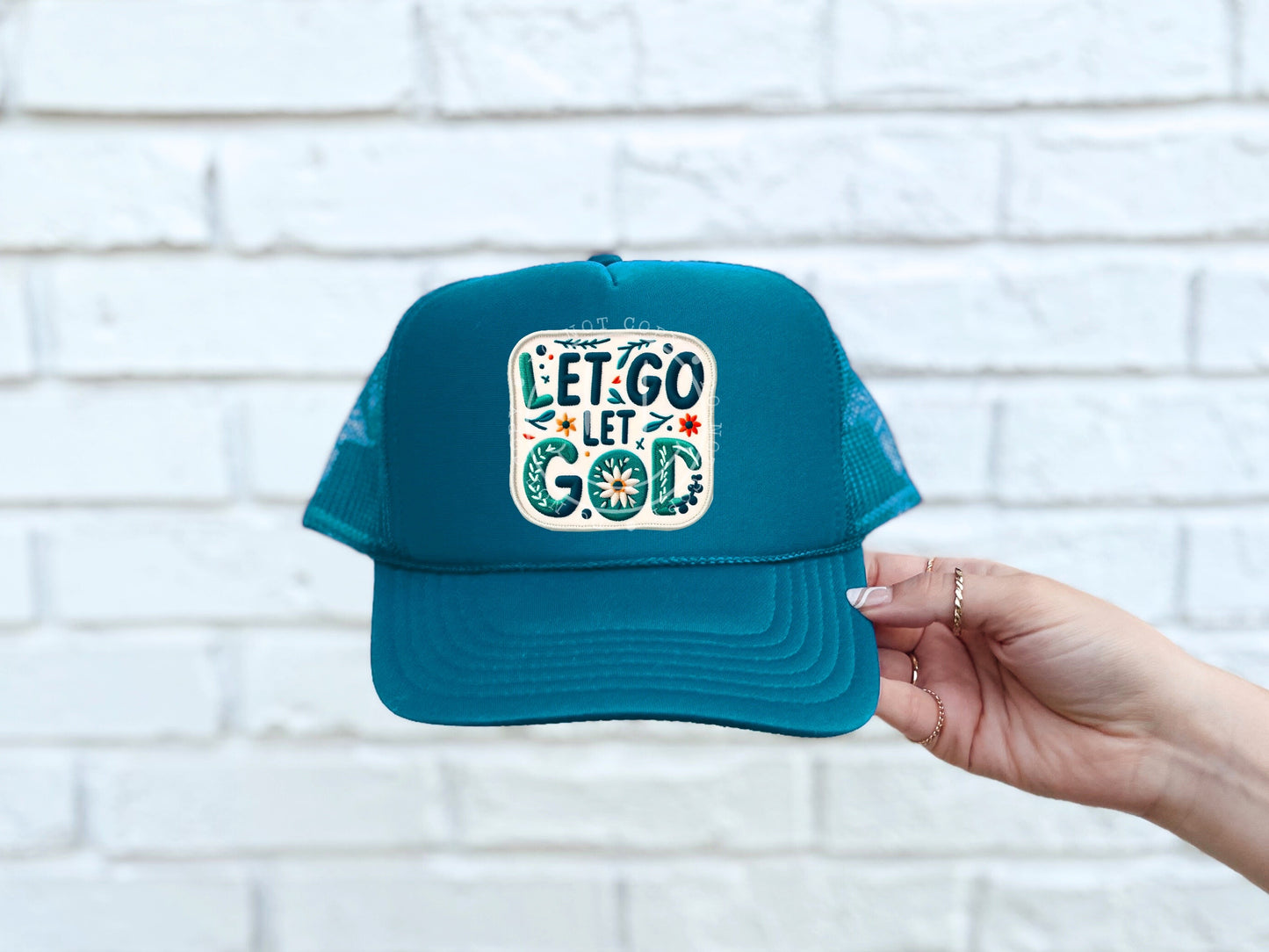 Let Go Let God Floral Square Faux Hat Patch - DTF