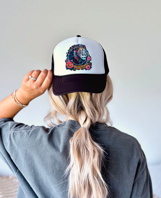 Fearless Lion Floral Faux Hat Patch - DTF