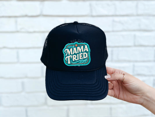 Mama Tried Blue Square Faux Hat Patch - DTF