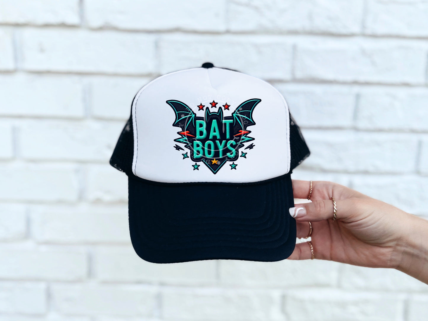 Bat Boys Blk Faux Hat Patch - DTF