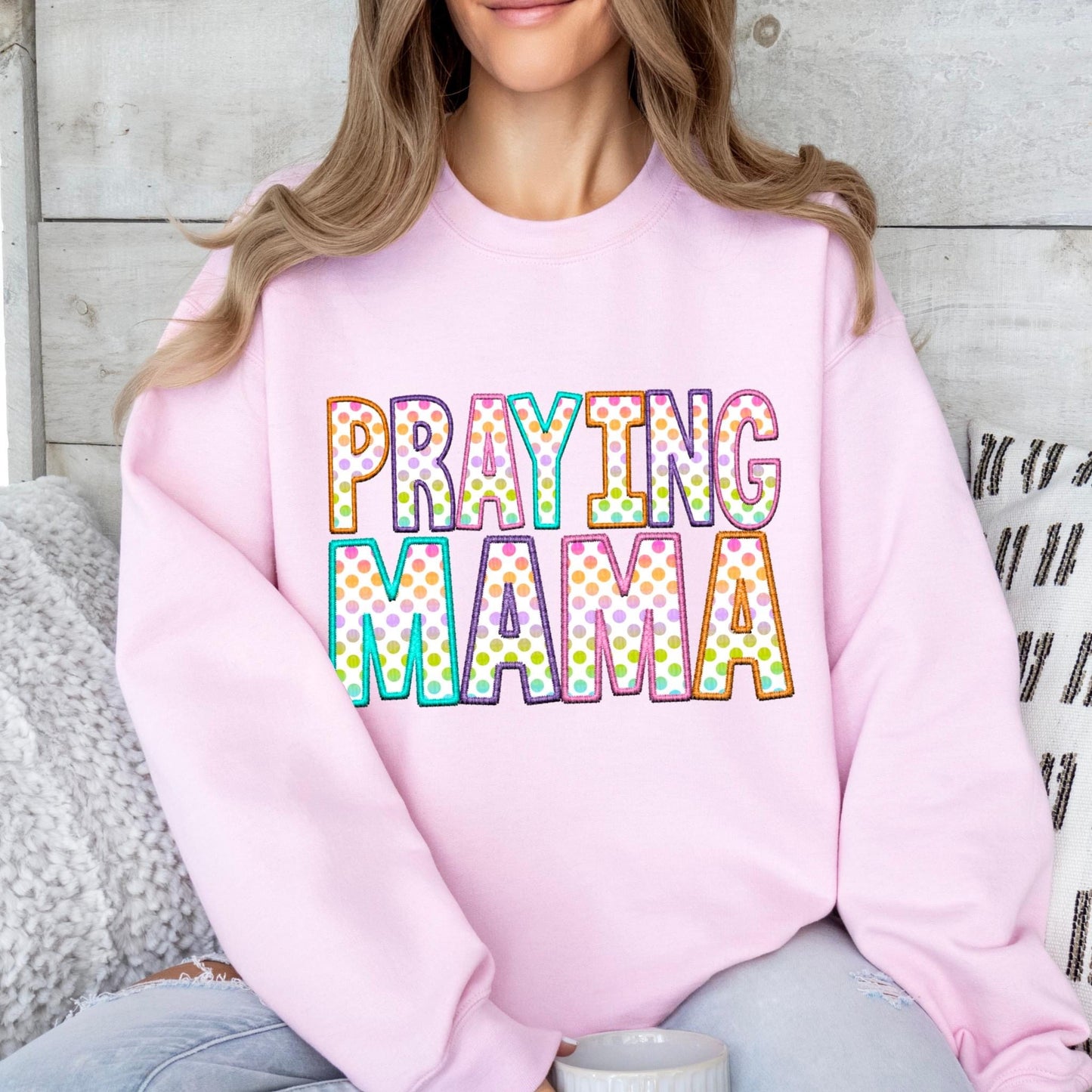 Praying Mama Polka Dot Faux Embroidery - DTF