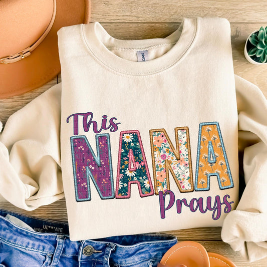 This Nana Prays Floral Faux Embroidery - DTF