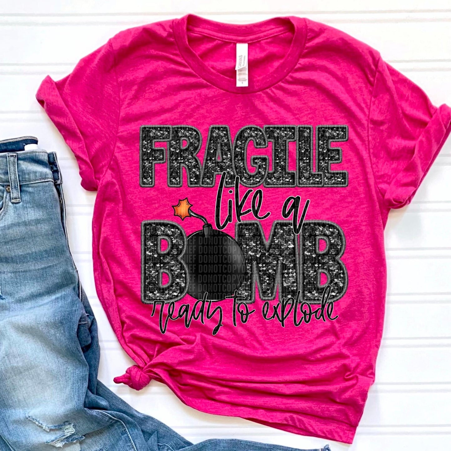 Fragile Like A Bomb Faux Embroidery - DTF