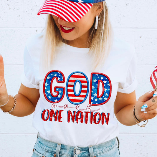 God Over One Nation Faux Embroidery- DTF