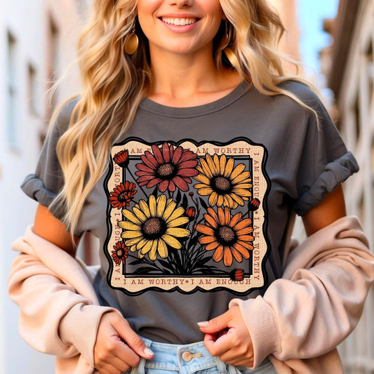 I Am Affirmations Square Floral - DTF