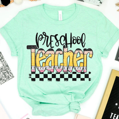 Teaching Titles Pencil Checkered (DROPDOWN) - DTF