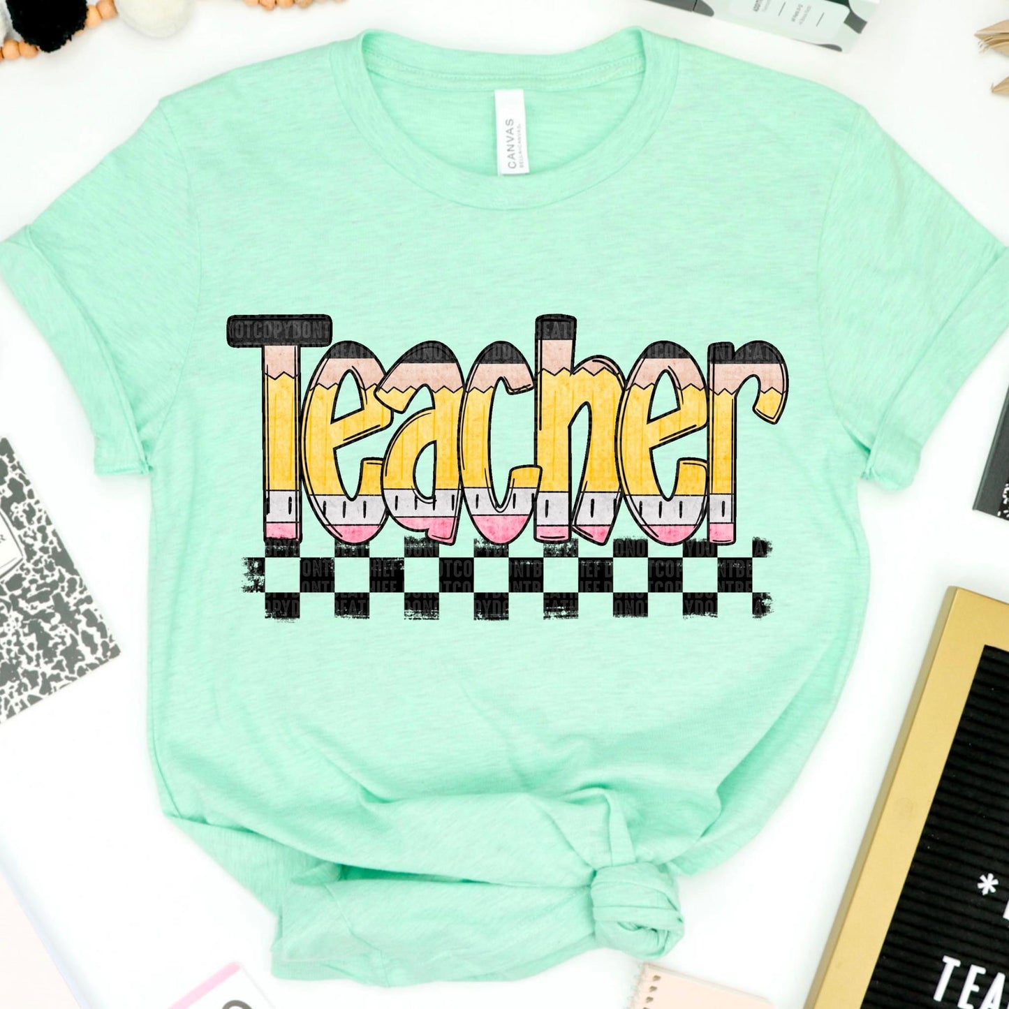 Teaching Titles Pencil Checkered (DROPDOWN) - DTF