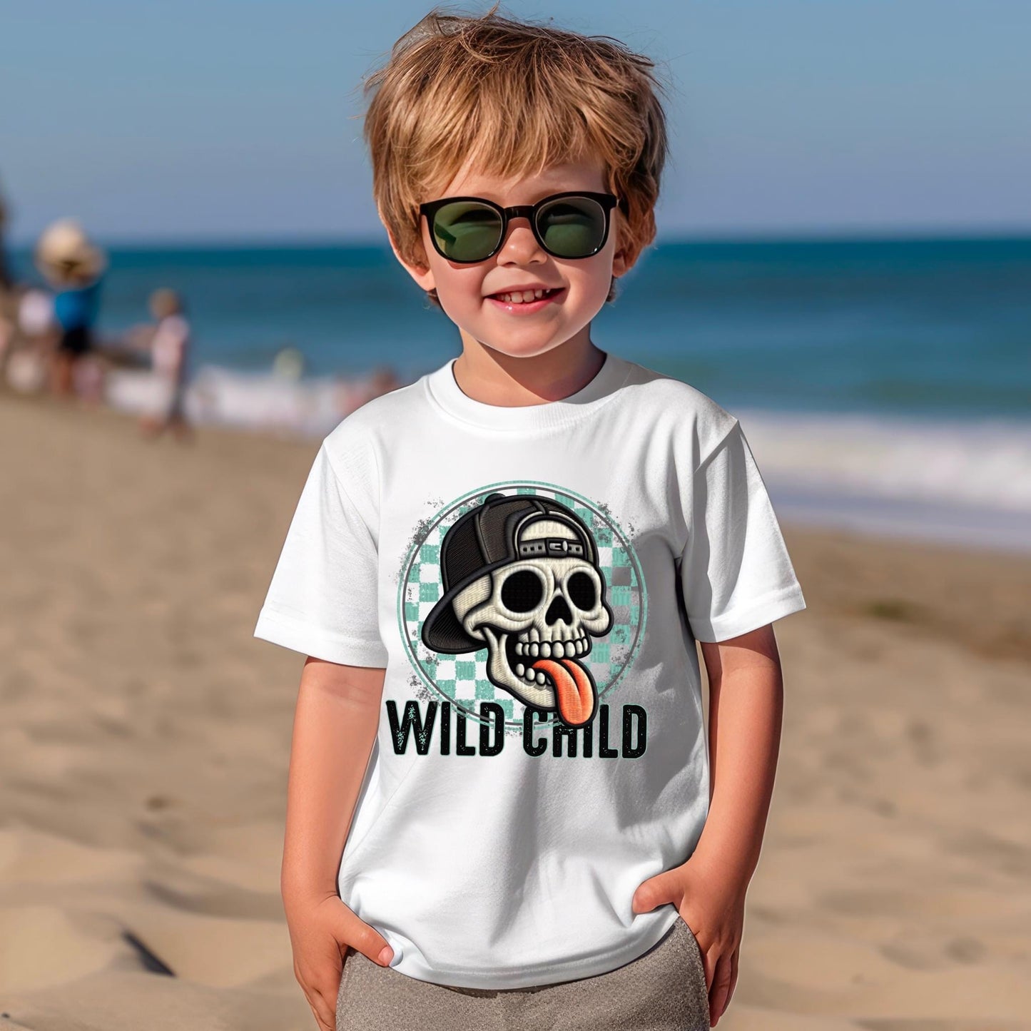 Wild Child boy Faux Embroidery Skull - DTF