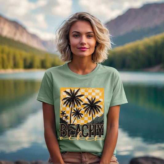 Beachy Vibes Yellow Checkered - DTF