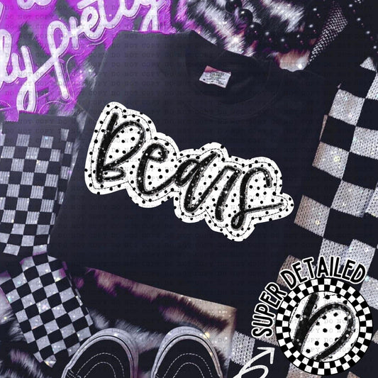 Bears Black And White Polka Dot Faux Stitch - DTF