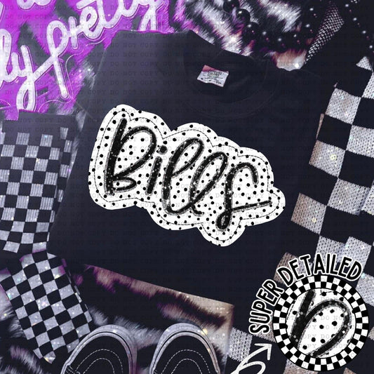 Bills Black And White Polka Dot Faux Stitch - DTF