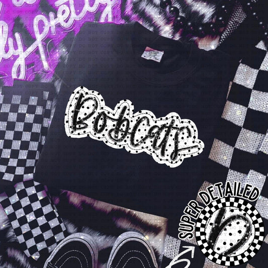 Bobcats Black And White Polka Dot Faux Stitch - DTF