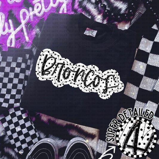 Broncos Black And White Polka Dot Faux Stitch - DTF