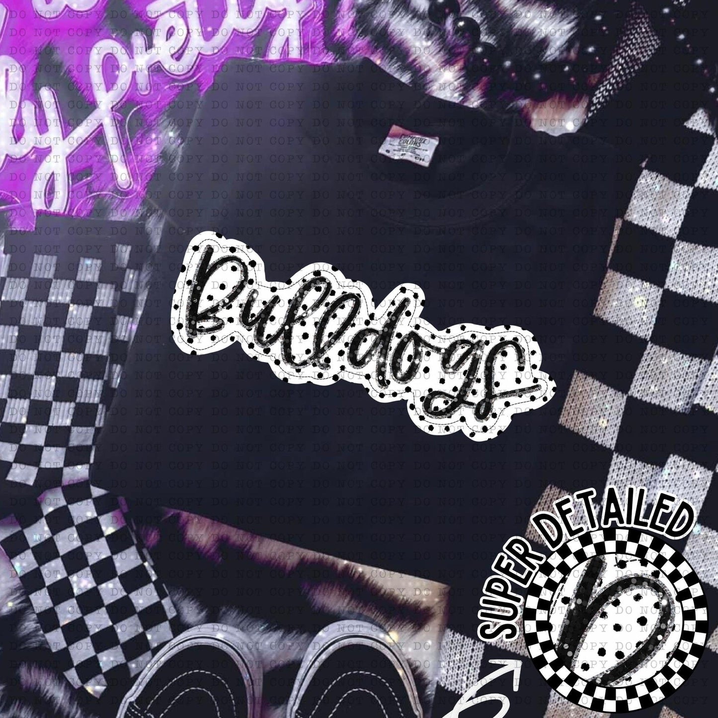 Bulldogs Black And White Polka Dot Faux Stitch - DTF