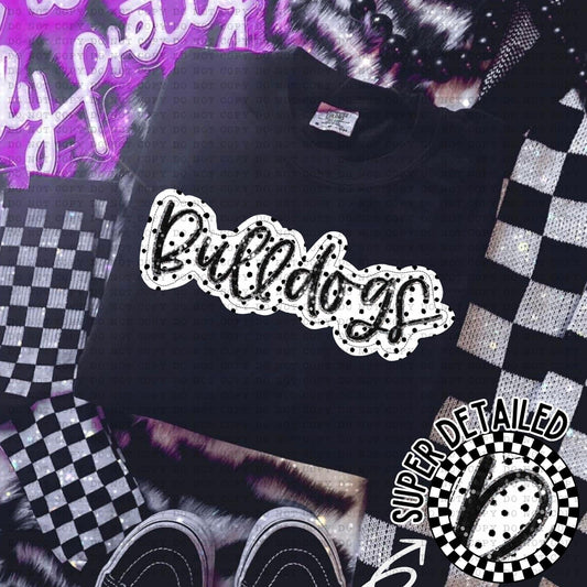 Bulldogs Black And White Polka Dot Faux Stitch - DTF