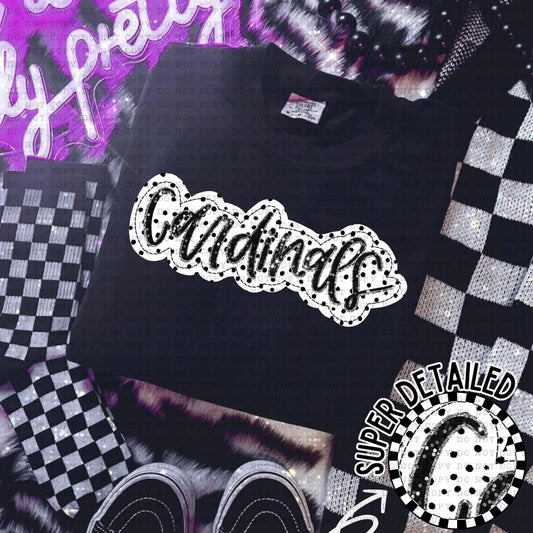 Cardinals Black And White Polka Dot Faux Stitch - DTF