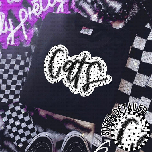 Cats Black And White Polka Dot Faux Stitch - DTF