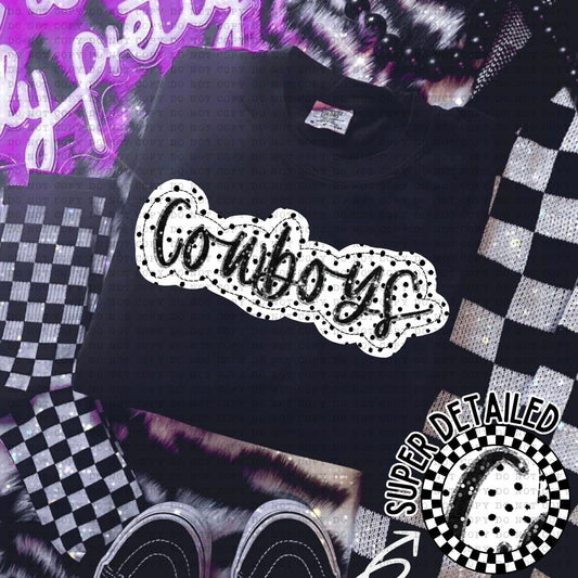 Cowboys Black And White Polka Dot Faux Stitch - DTF