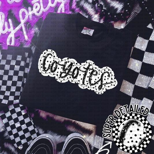 Coyotes Black And White Polka Dot Faux Stitch - DTF