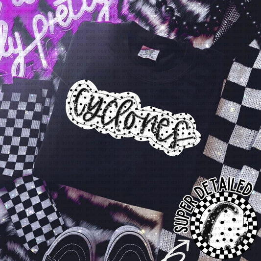 Cyclones Black And White Polka Dot Faux Stitch - DTF