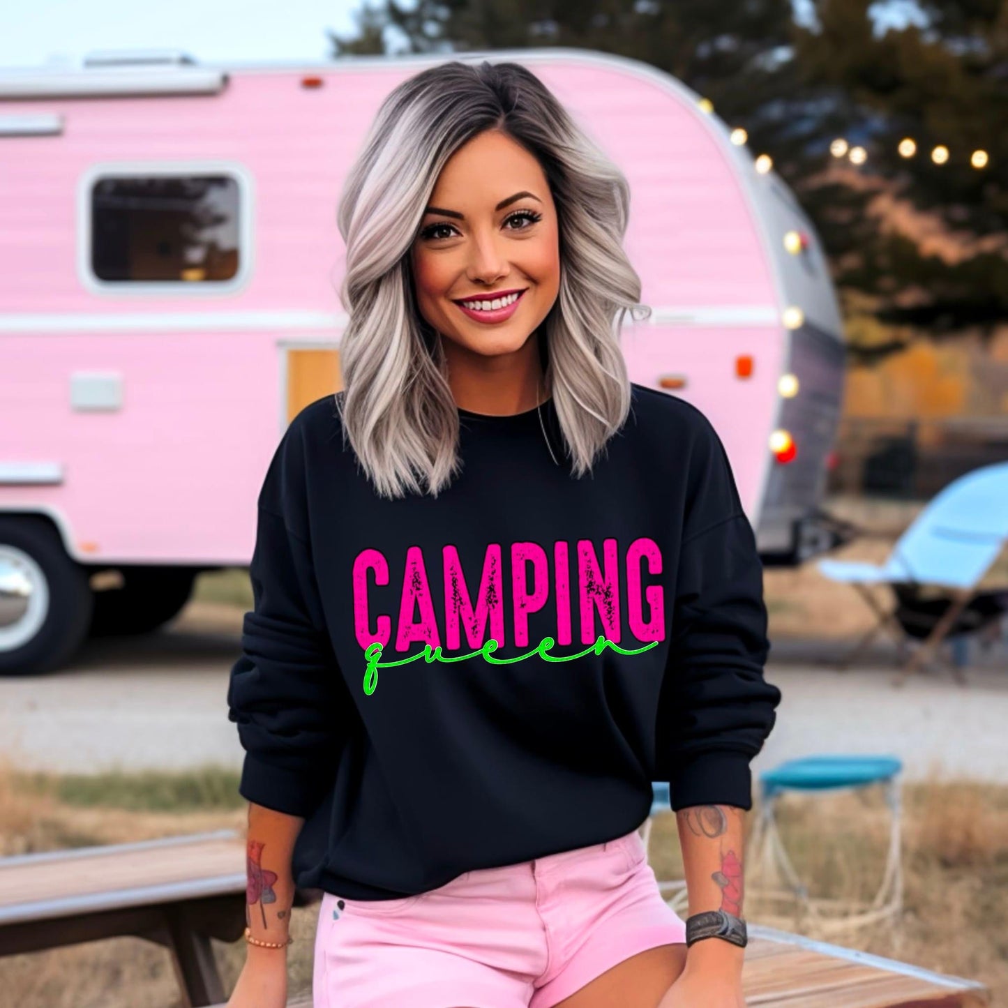 Camping Queen Pink And Green - DTF