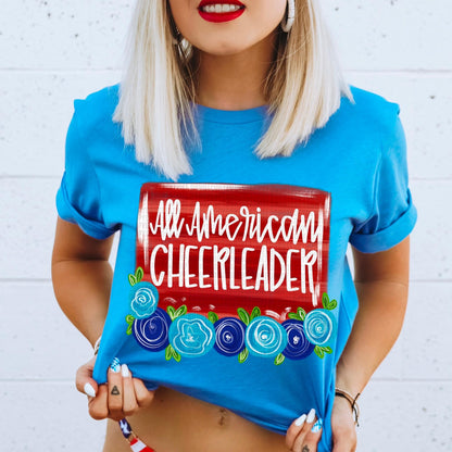 All American Title Blue Floral DROPDOWN - DTF