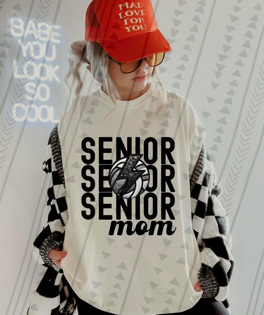 Senior Mom Stacked Volleyball Faux Embroidery - DTF