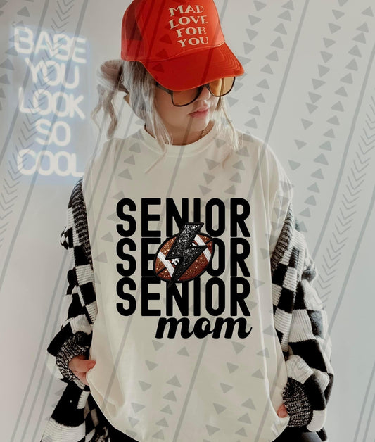 Senior Mom Stacked Football Faux Embroidery - DTF