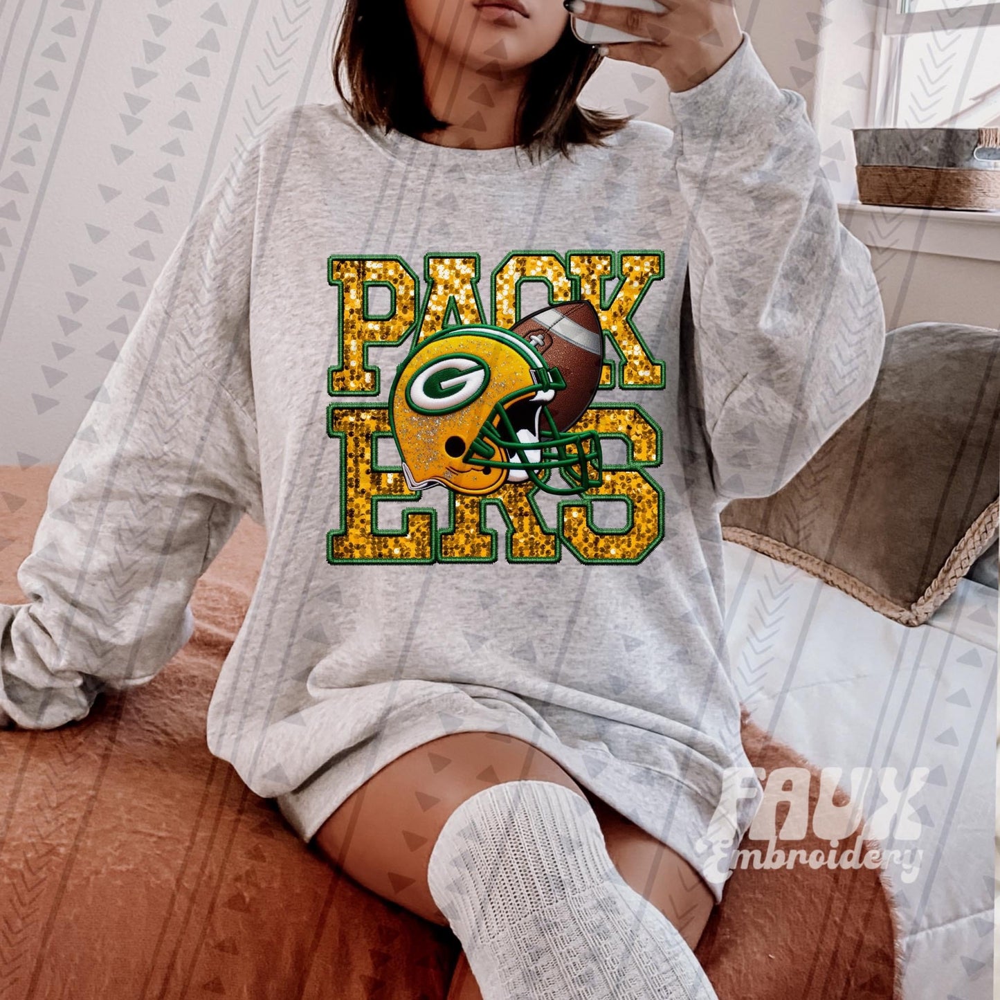 Packers Faux Embroidery Sequin Stacked - DTF