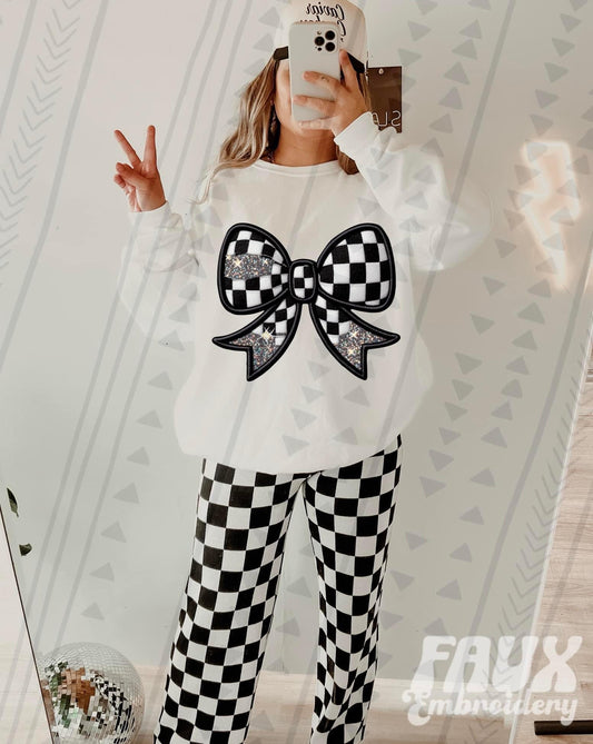 Racing Coquette Bow Faux Embroidery Sequin - DTF