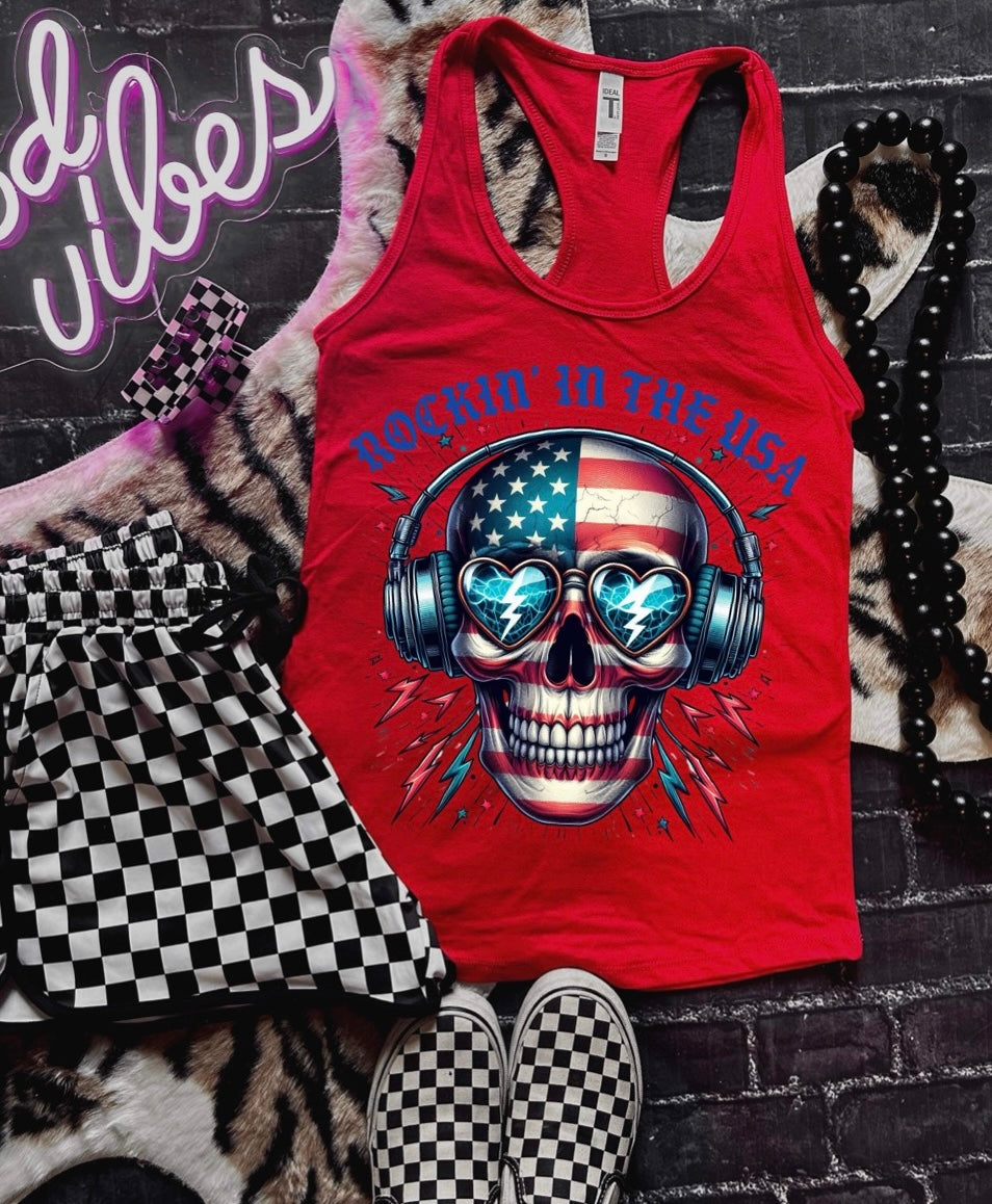 Rockin in the USA flag skeleton headphones - DTF