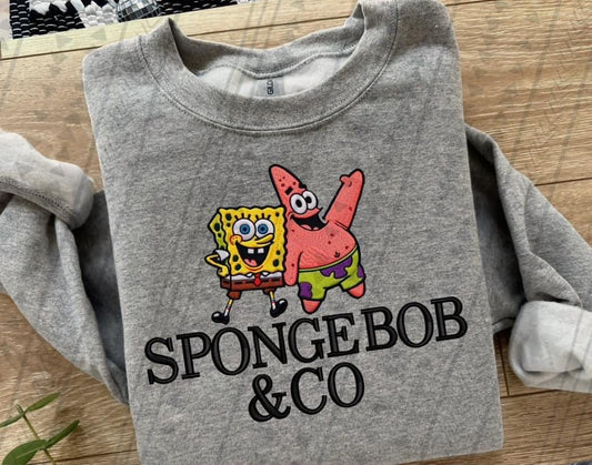 Spongebob And Co Faux Embroidery Blk - DTF