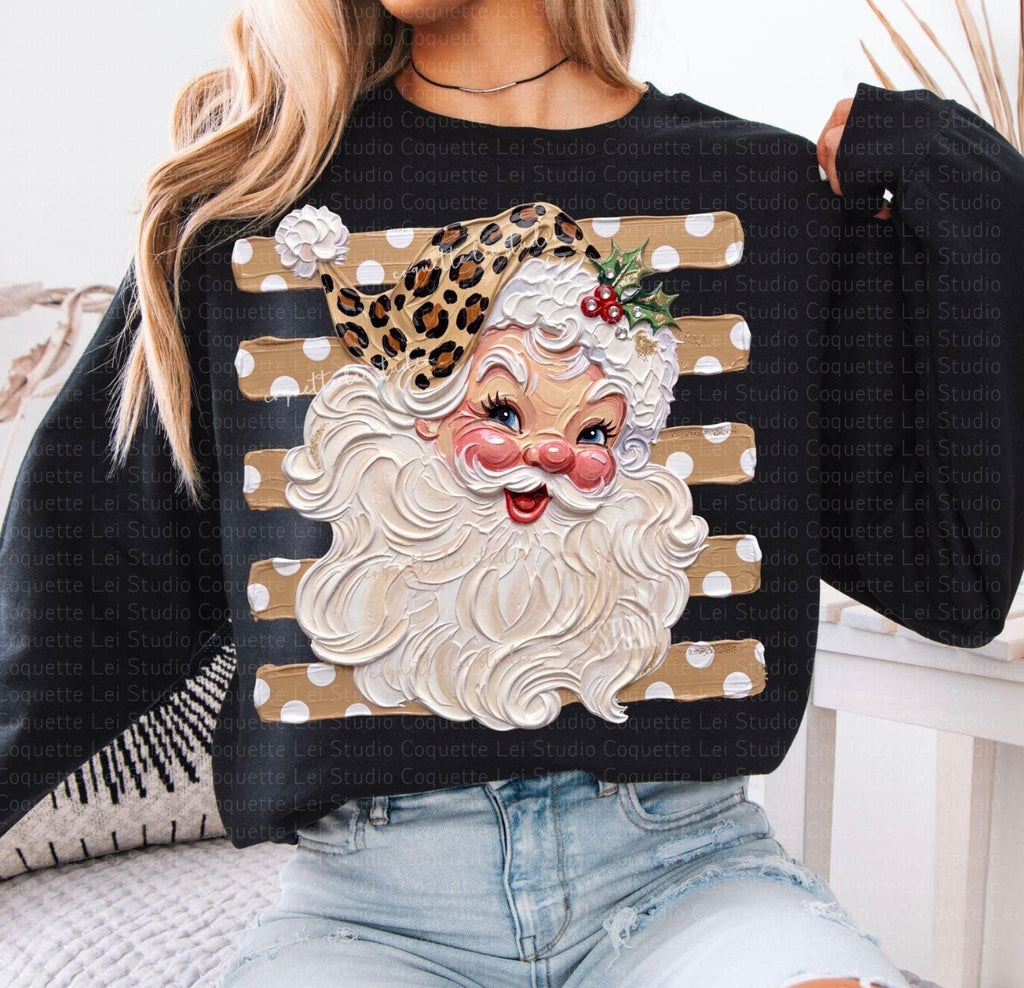 Santa leopard hat tan stripes- DTF DEAL