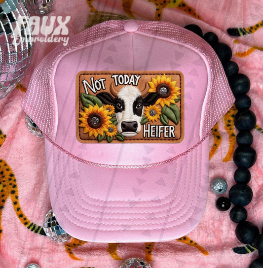 Not Today Heifer Sunflowers Faux Hat Patch - DTF