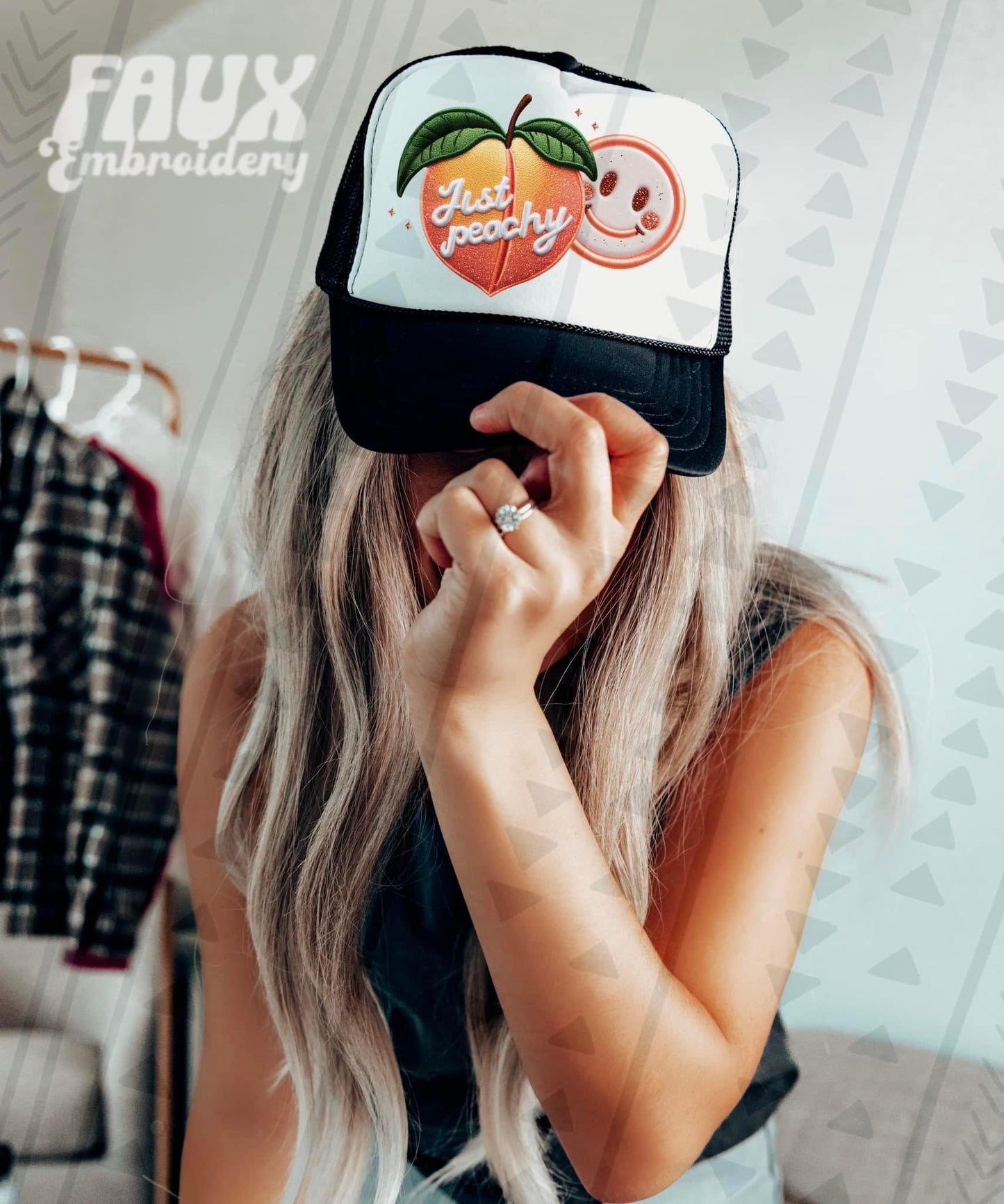 Just Peachy smiley Faux Hat Patch - DTF