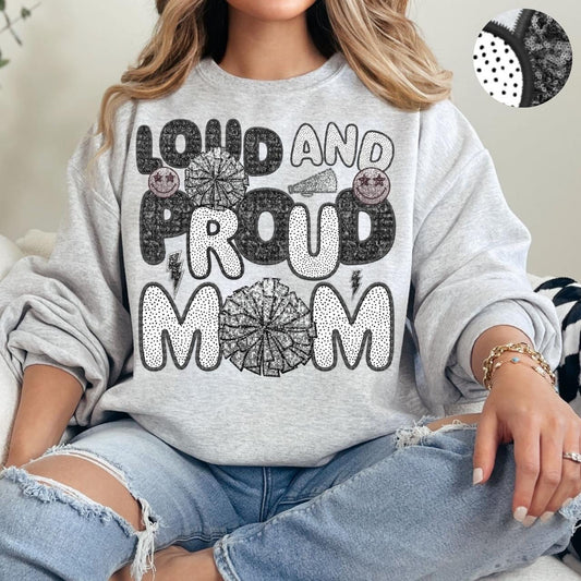 Loud And Proud Cheer Mom Faux Embroidery Sequin Polka Dot -DTF