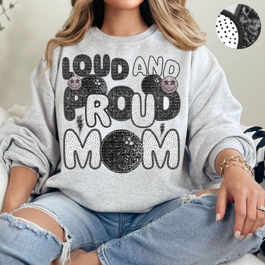 Loud And Proud Bowling Mom Faux Embroidery Sequin Polka Dot -DTF