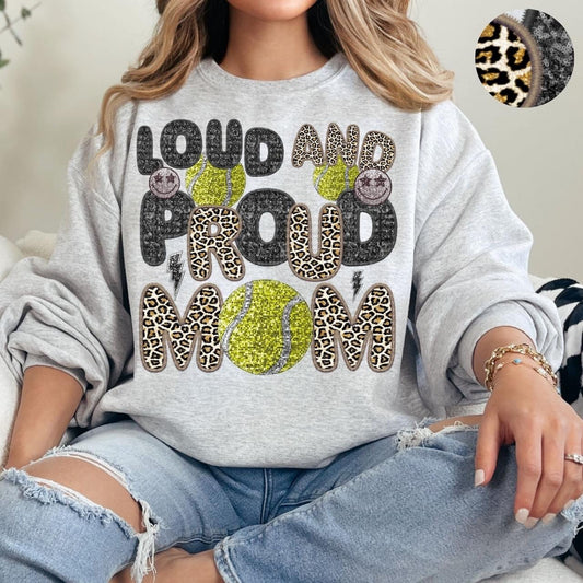 Loud And Proud Tennis Mom Faux Embroidery Sequin Leopard -DTF