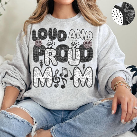 Loud And Proud Band Mom Faux Embroidery Sequin Polka Dot -DTF