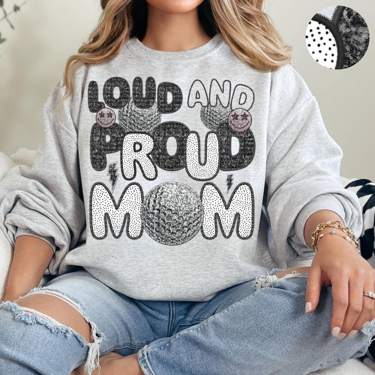 Loud And Proud Golf Mom Faux Embroidery Sequin Polka Dot -DTF