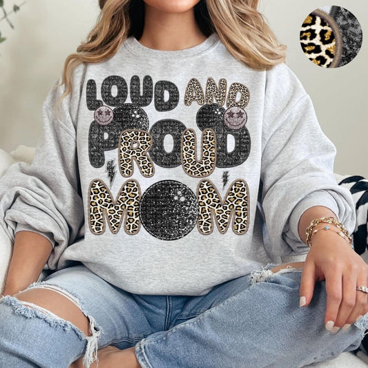 Loud And Proud Bowling Mom Faux Embroidery Sequin Leopard -DTF