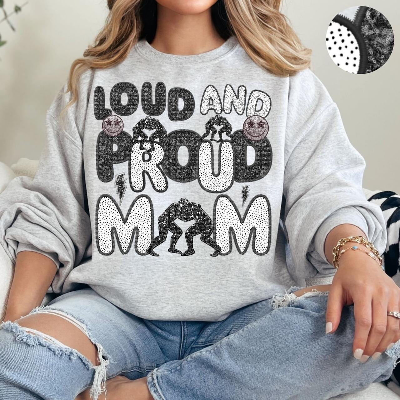 Loud And Proud Wrestling Mom Faux Embroidery Sequin Polka Dot -DTF