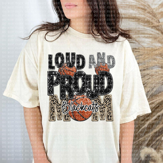 Loud And Proud Basketball Blackcats Faux Embroidery Sequin Leopard -DTF