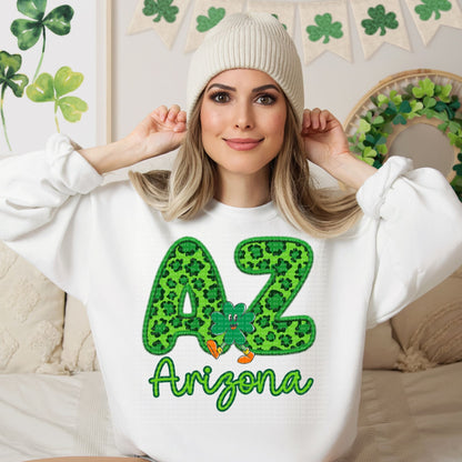 Shamrock Leopard Faux Embroidery States (ALL STATES)-DTF