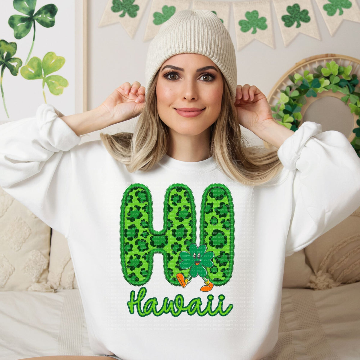 Shamrock Leopard Faux Embroidery States (ALL STATES)-DTF