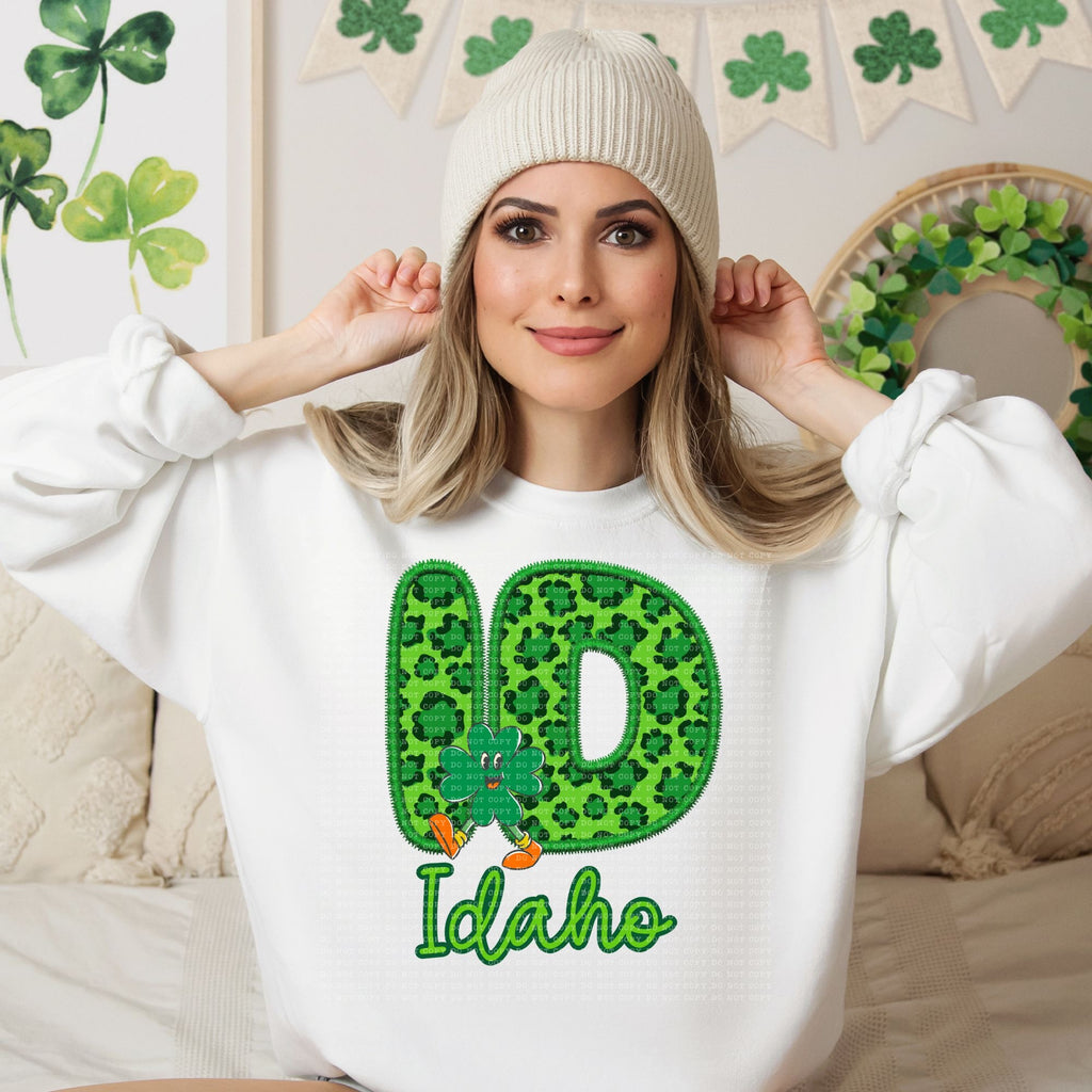 Shamrock Leopard Faux Embroidery States (ALL STATES)-DTF